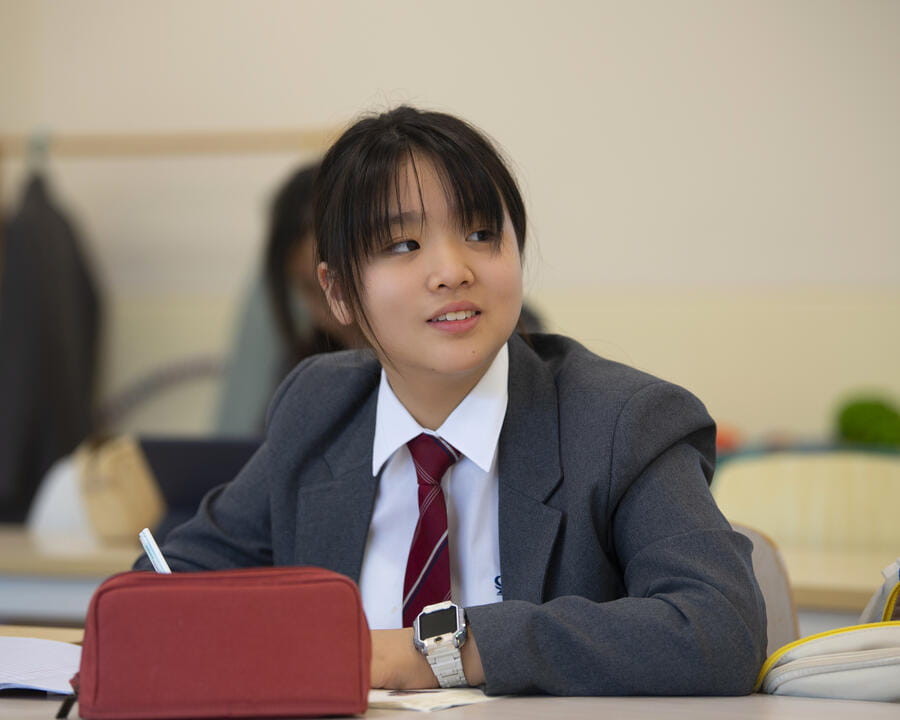 student in secondary school studying Chinese curriculum 